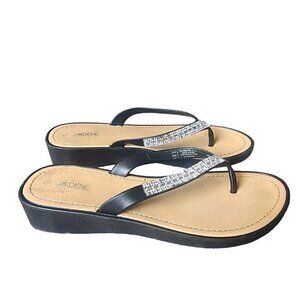 Rhinestone Sparkle Toe Thong Wedge Dressy Flip Flops Silver Black Size 10